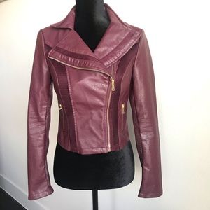 Burgundy Mesh Moto Leather Jacket